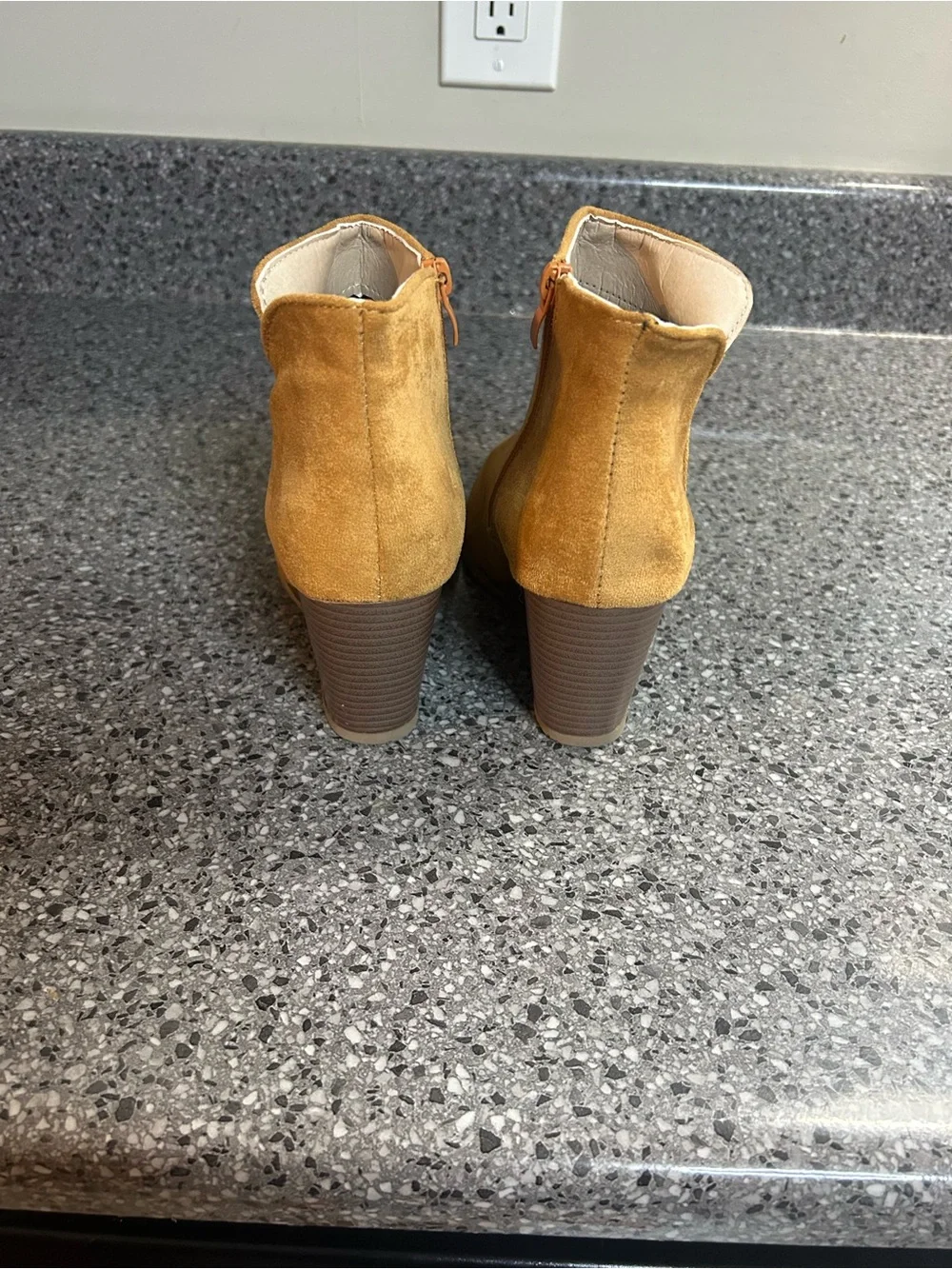 Women's Tan Suede Wedge Ankle Booties with Side Zip